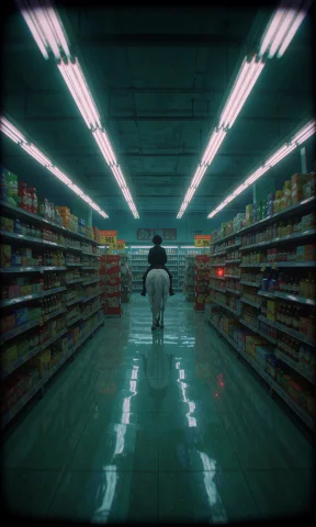 Loracinemaartstyle1 Lo-fi Vhs-style Photograph, Rear-view Fu... — Stable Diffusion AI Prompt: lo-fi VHS-style photograph, rear-view full shot of a person with short dark hai...