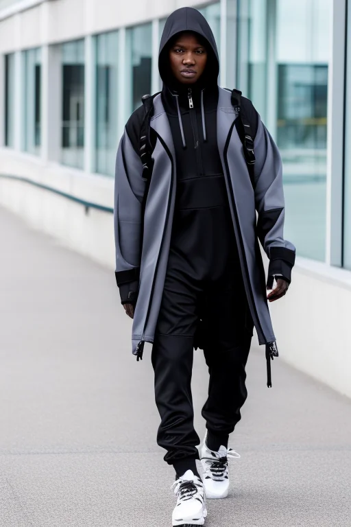 Modelshoot Style. A Woman Wearing A Techwear, Shopping Cente...