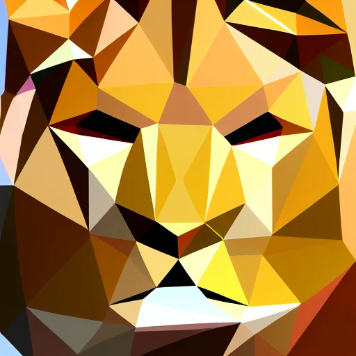 Golden Lion Face,triangulate, Many Triangles, Photorealistic...