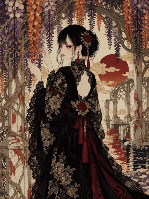 A Black-haired Woman Stands With Her Back To The Viewer, Tur...