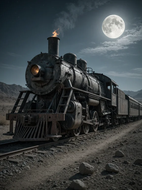 A Dark, Cinematic Desert Scene Shows A Massive, Heavily Weat...