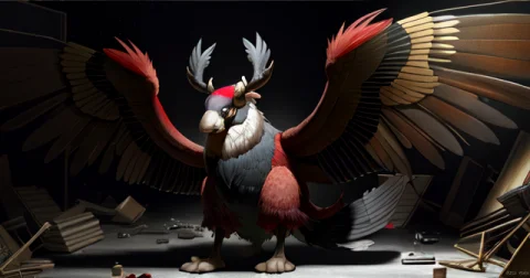 Furry Creature, Long Ears, Horns, Wings, Pokmon, Scarlet Fur... — Stable Diffusion AI Prompt: furry creature, long ears, horns, wings, Pokmon, scarlet fur, in A cramped space...