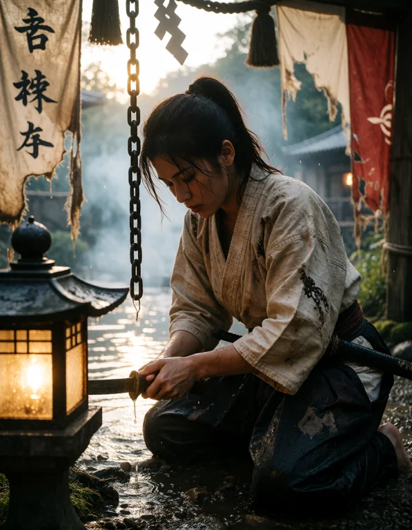 Create A Photorealistic Scene Centered On A Ronin Clearly In...