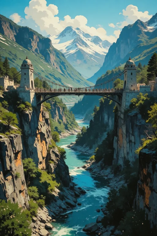 Nature, A Classic Fantasy Landscape Painting Showing A Long...