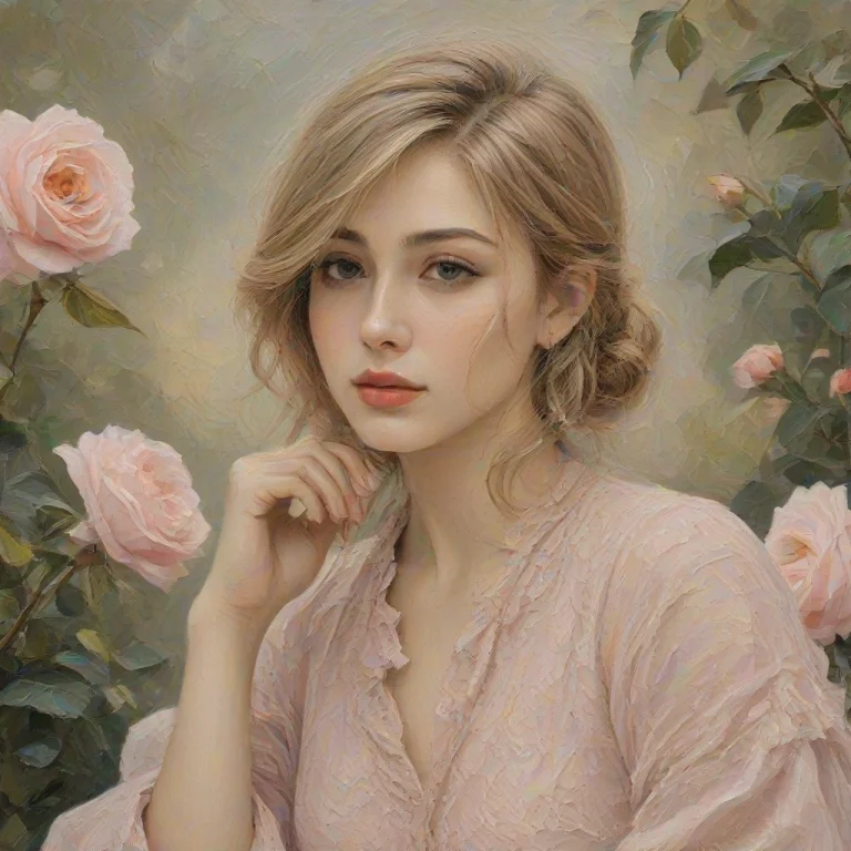Chahamanstyleoil,a Beautiful Woman In A Rose Garden