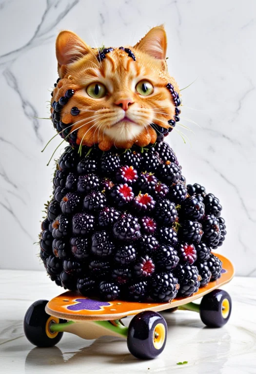 Blackberry Clusters, Garfield Cat Formed Entirely From Dense...