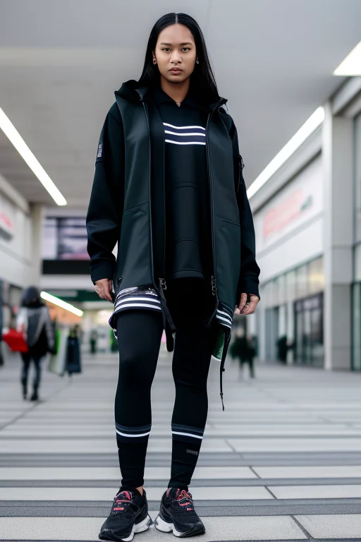 Modelshoot Style. Portrait Of A Woman Wearing A Techwear, Sh...
