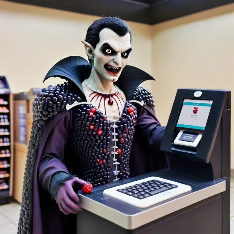 A Blackberryworld Vampire Trying To Use A Self-checkout Mach...