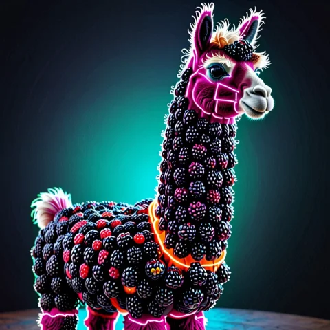 Neon Llama , Blackberryworld — SDXL AI Prompt: neon llama , blackberryworld