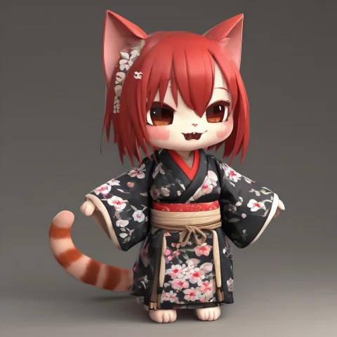 A 3d Chibi Anime Red Hair Cat Girl With Sharp Teethes Wear T... — SDXL AI Prompt: a 3d chibi anime red hair cat girl with sharp teethes wear teeth kimono made_fro...