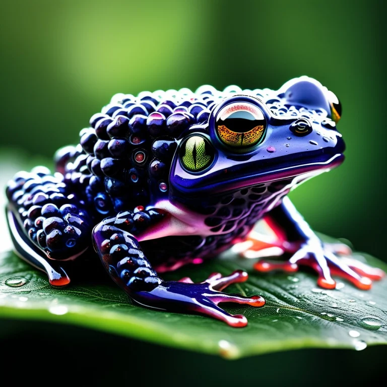 A Frog-shaped Creature Fused From Blueberries, A Small Crouc...