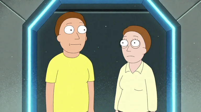 Rckandmrty6, Two Individuals Stand Inside A Dimly Lit, Futur...