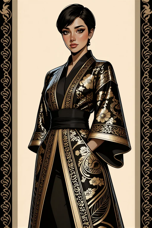 Volanisy Style, Woman With A Black Pixie, Wearing A Metallic...