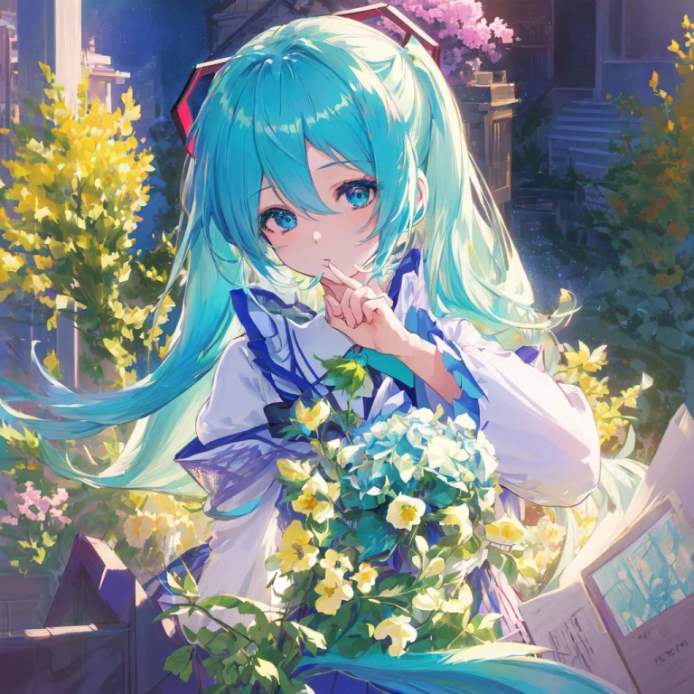 1girl, Cute, Vocaloid, Hatsune Miku, Blue Teal Hair, Long Ha...