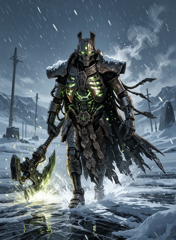 Necronoverlord On A Snow-swept Tomb World, Framed In A Wide...
