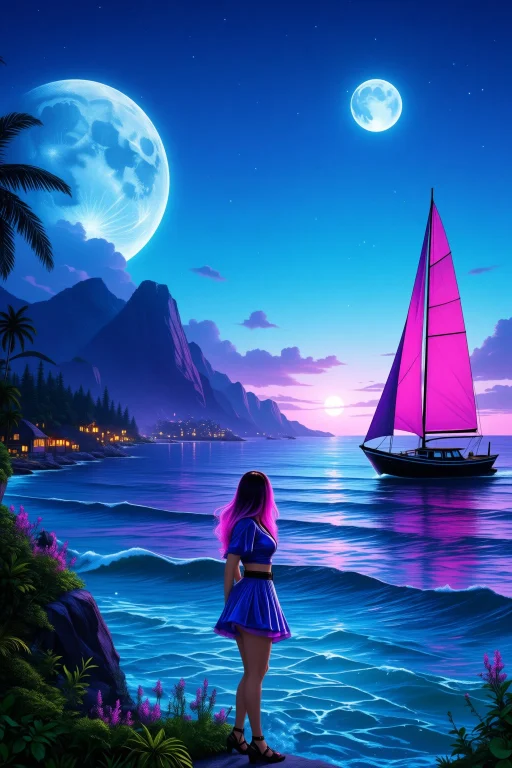 Woman Mid Shot In Scenecore Aesthetic Arafed Sailboat In The...