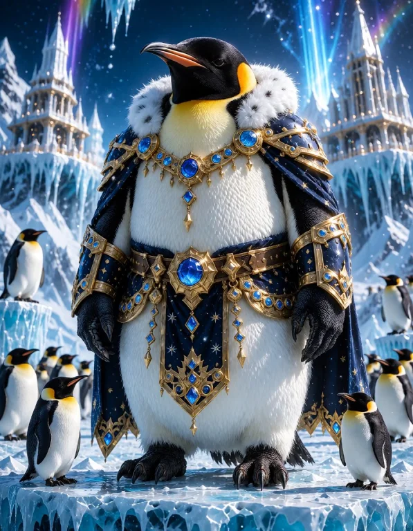 Titanascended, A Colossal Emperor Penguin Standing Proudly B...