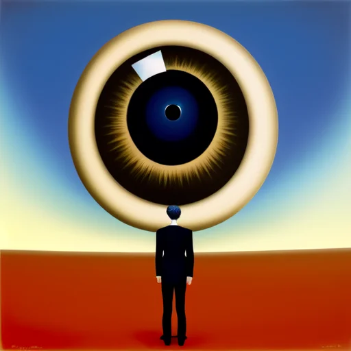 A Surrealist Painting Of A Person Standing In Front Of A Gia...