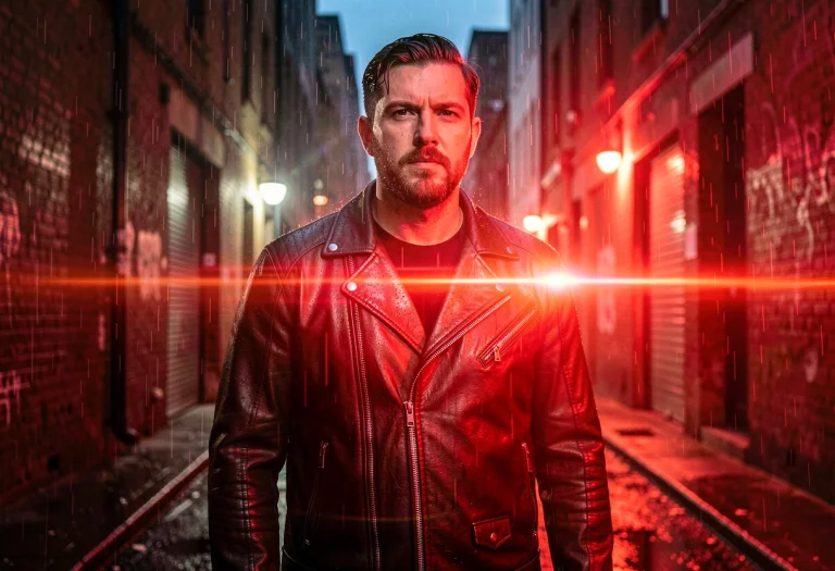 A Leather Jacket Lit By Red Neon In An Alley, Studio Lightin...