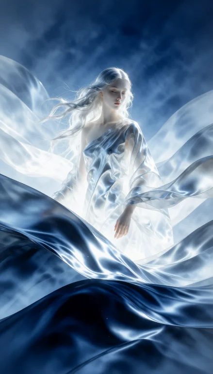 A Digital Composition Depicting An Ethereal Woman Within A V...