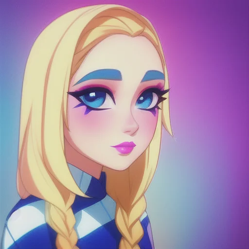 1girl, Blondehair, Bluebackground, Braid, Facepaint, Lipstic...