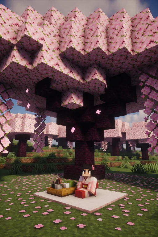 Minecraft Style. Minecraft Style. A Girl Sitting Beneath A L...