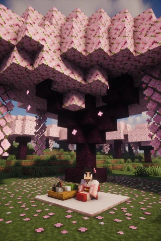 Minecraft Style. Minecraft Style. A Girl Sitting Beneath A L... — Stable Diffusion AI Prompt: Minecraft style. Minecraft style. A girl sitting beneath a large cherry blossom...