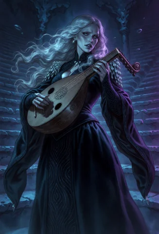 Cowboy Shot, Aspect Ratio 23, A Mysterious Bard With Pale Tr... — Stable Diffusion AI Prompt: cowboy shot, aspect ratio 2:3, A mysterious bard with pale translucent skin and...