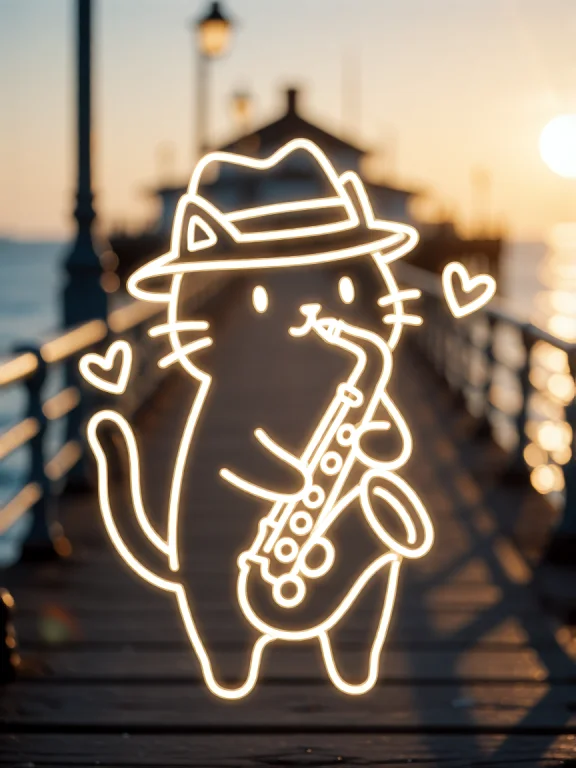 This Is A Simple, White, Neon-style Doodle Illustration Feat...
