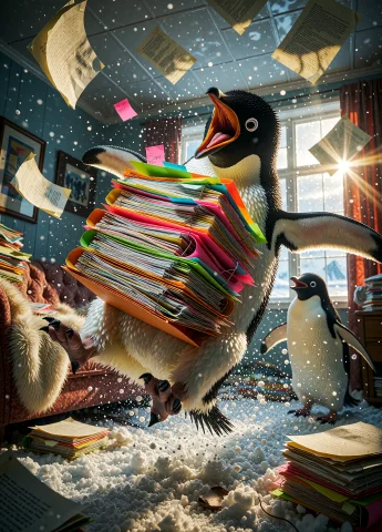 Lorakrea2 - Style - Ttrpg Art Book V11 Ttrpg,a Hyperrealisti... — Stable Diffusion AI Prompt: TTRPG,A hyperrealistic,8K cinematic shot of an Adélie penguin mid-air,flailing...
