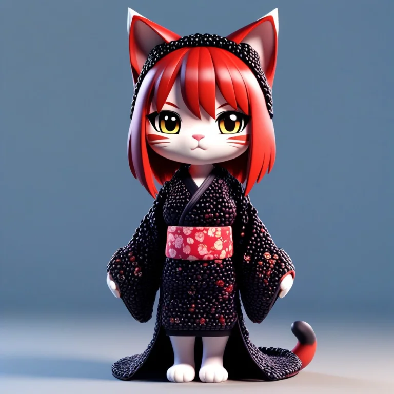 A 3d Chibi Anime Red Hair Cat Girl Wear Blackberryworld Kimo...