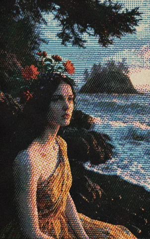 N0vuschr0ma Style A Woman Stands At The Edge Of A Rocky Paci... — Stable Diffusion AI Prompt: / n0vuschr0ma style/ A woman stands at the edge of a rocky Pacific coastline/ he...