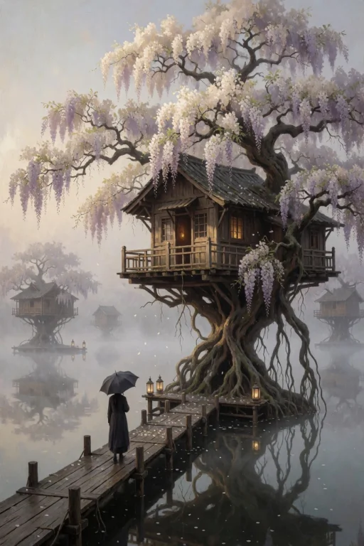 Cinematic Fantasy Painting. A Solitary Woman In A Long Dark...