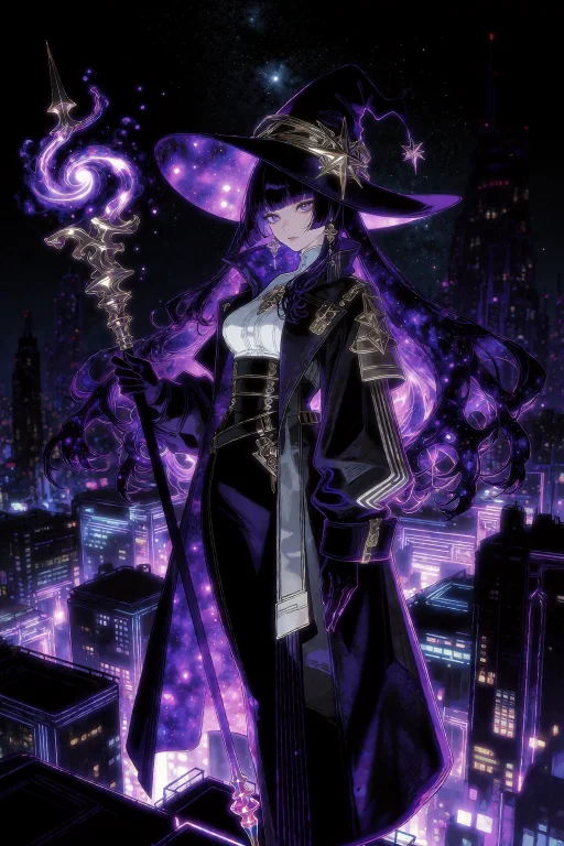 A Full-body Illustrative Portrait Of A Sorceress Standing Ce...