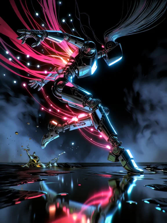 A Dynamic, High-contrast Action Shot Of A Slender Mechanical...