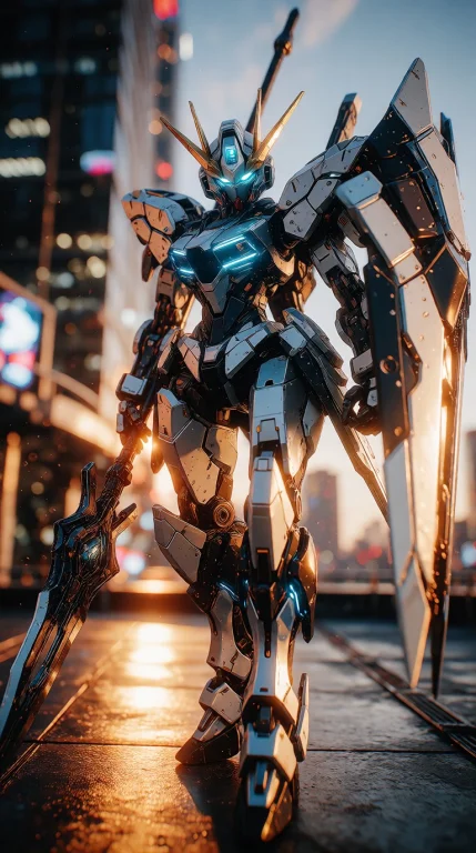 A Sleek, Humanoid Woman Mecha Standing Confidently On A Spra...