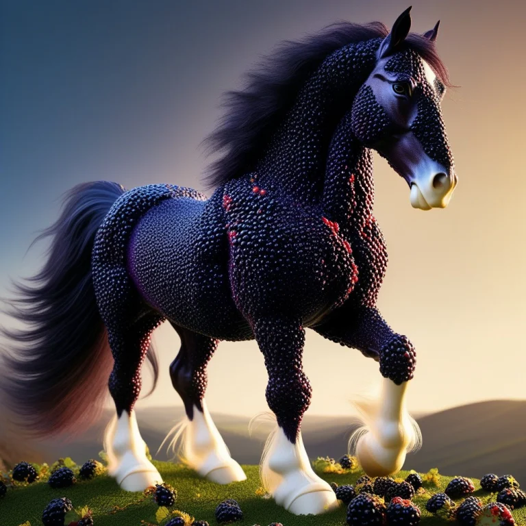 A Majestic Clydesdale Horse Rearing Up On A Windswept Hillto...