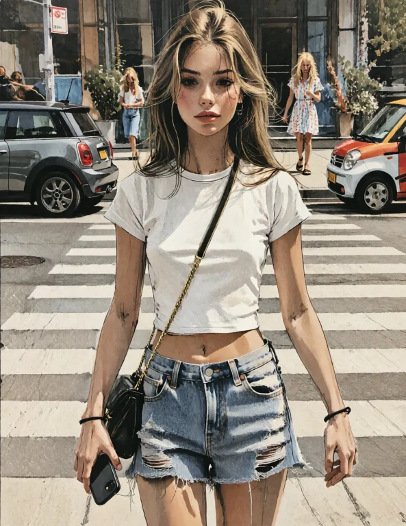 The Woman Wears A Casual, Summery Street-style Outfit Center...