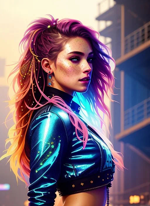 Swpunk Style Synthwavephotorealistic Painting Full Body Port...
