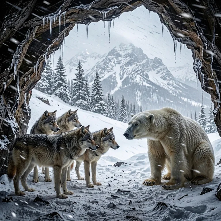 Inside A Cave On A Snow-covered Mountain During A Blizzard,...