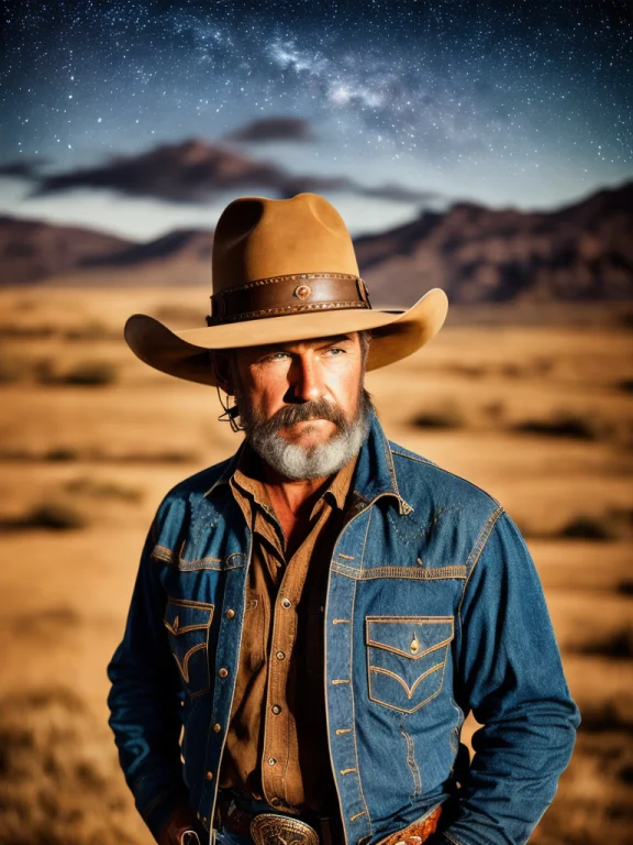 Photograph, Color, Portrait. Cowboy, Outdoor, Night, Rugged,...
