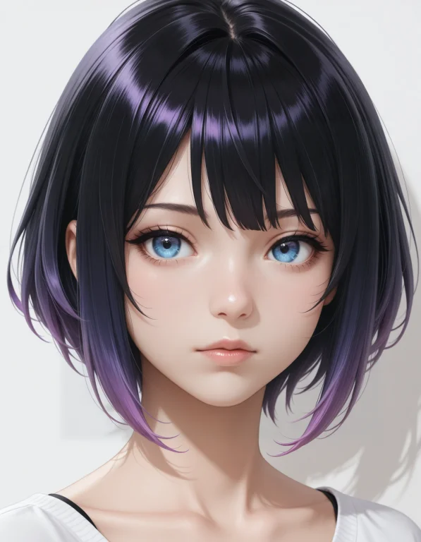1girl, Solo, Black Hair, Purple Hair, Multicolored Hair, Gra...