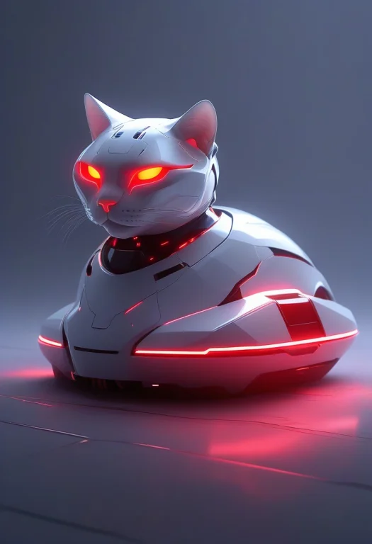 Whiteember, A Smug House Cat Wearing A Sleek White Tech Helm...