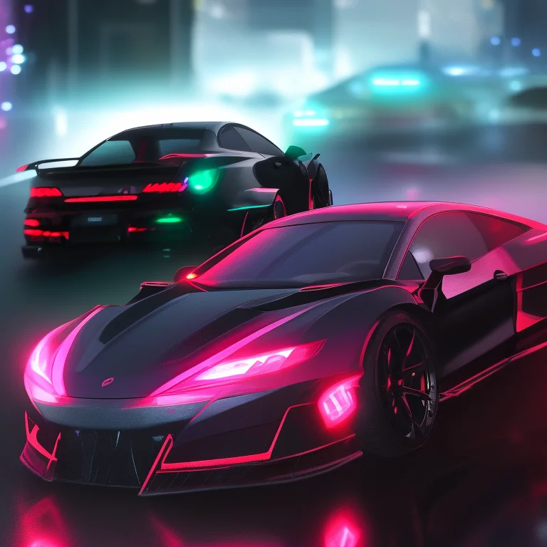 A Photo Of A Futuristic Car With Red And Blue Lights On Its...