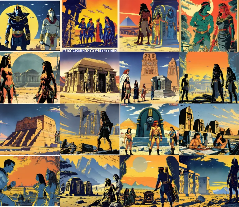 Atompunk Style Egyptian Tomb, Sarcophagi, Hieroglyphs, Dusty...