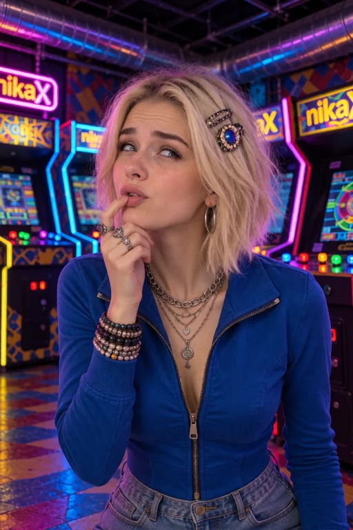 A Young Woman Named Nikax With Huge Full Chest, Messy Blonde...