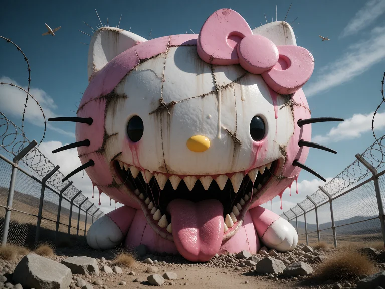 Elaborate Intimidating Pink Brutalist Hello Kitty Prison Bui...