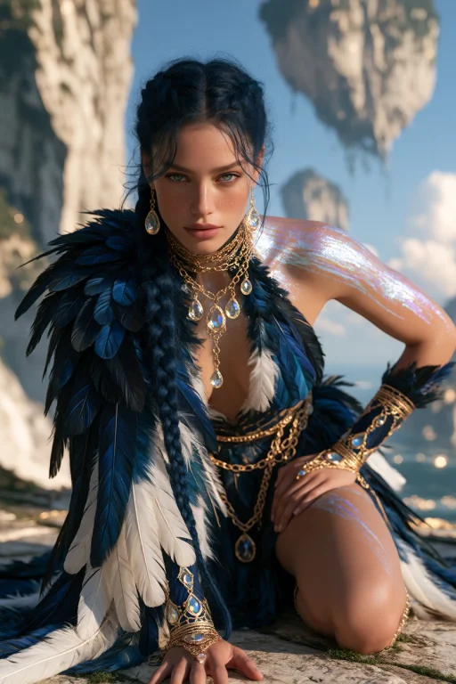 Midjourney Cinematic Photo A Young Woman With Striking Blue...