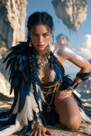 Midjourney Cinematic Photo A Young Woman With Striking Blue... — Stable Diffusion AI Prompt: midjourney cinematic photo A young woman with striking blue eyes and long, dark-...