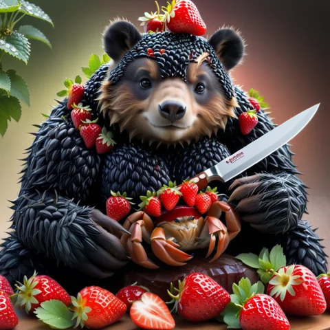 1ap1apcra6, Crab, Blackberryworld A Crab Eating Black Bears... — SDXL AI Prompt: 1ap1ap_cra6, crab, blackberryworld a crab eating black bears crab holding a knif...